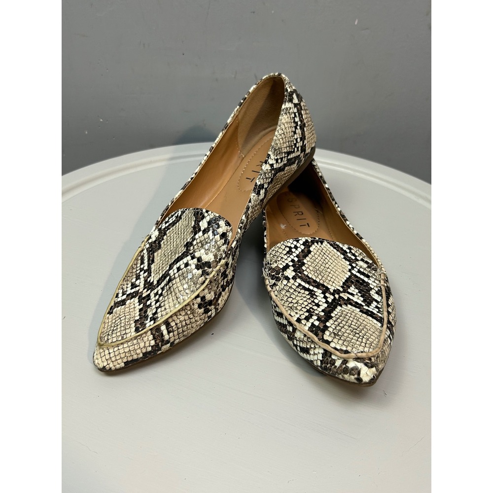 Esprit Loafers Womens 7M Cream Brown Black Snakeskin Blaire Pointed Toe Flats
